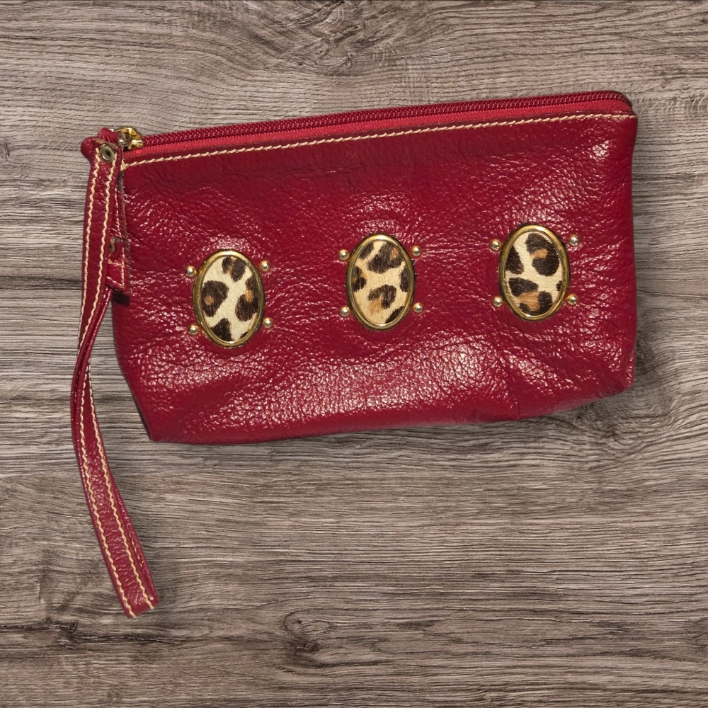 Vintage Berrita Red Leather Wristlet Wallet | Canadian Made | Animal Print